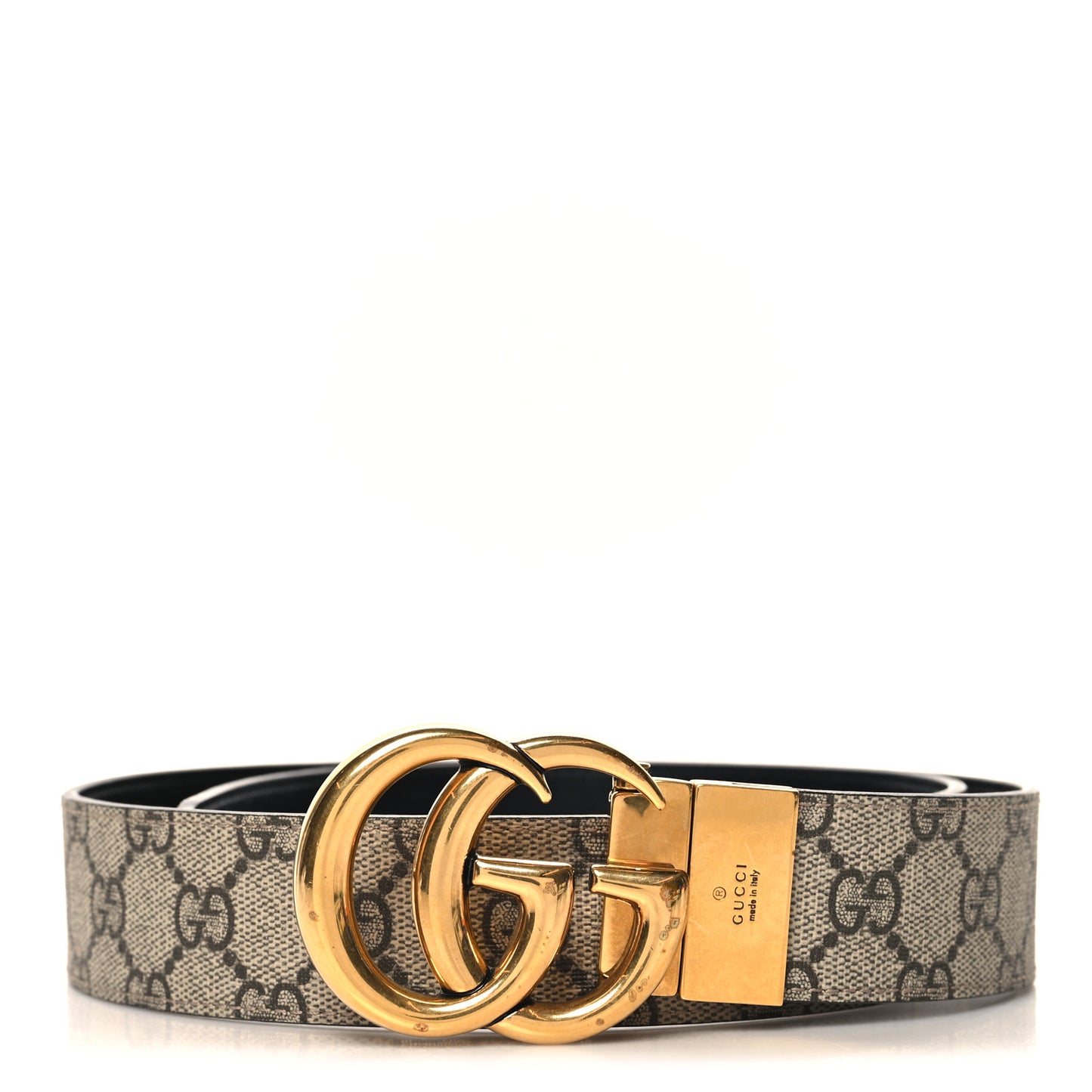 GG Supreme Monogram Plutone Calfskin Double G Reversible 37mm Belt 90 36 Beige Ebony New Acero