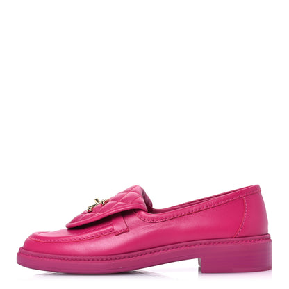 Chanel Lambskin Quilted CC Turnlock Loafers 37 Fuchsia 1 of 12