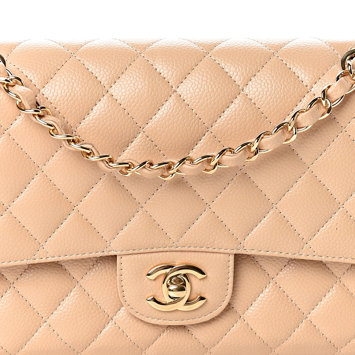 Caviar Quilted Medium Double Flap Beige