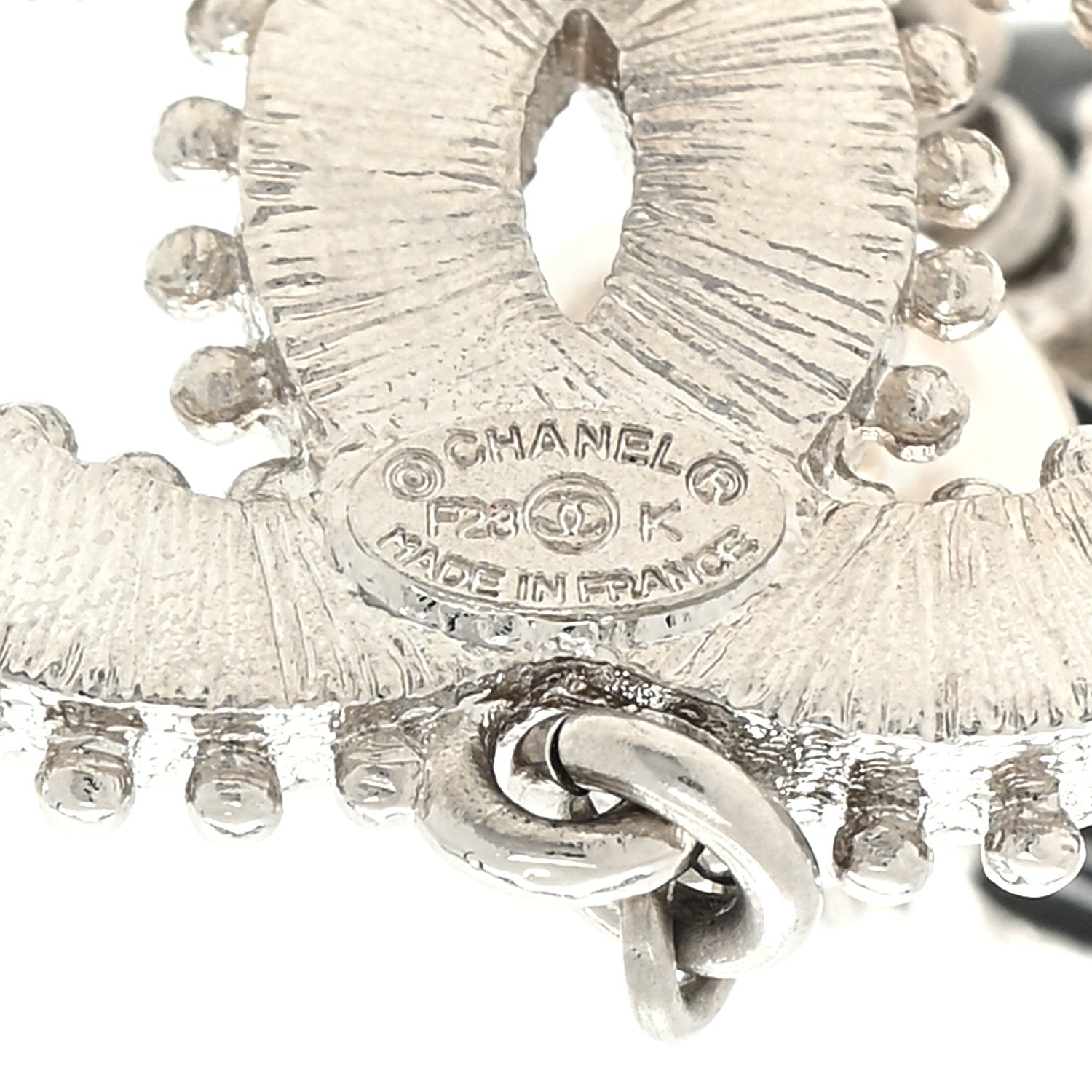 Chanel Metal Resin Bead Pearl CC Drop Earrings Silver White Black 4 of 4