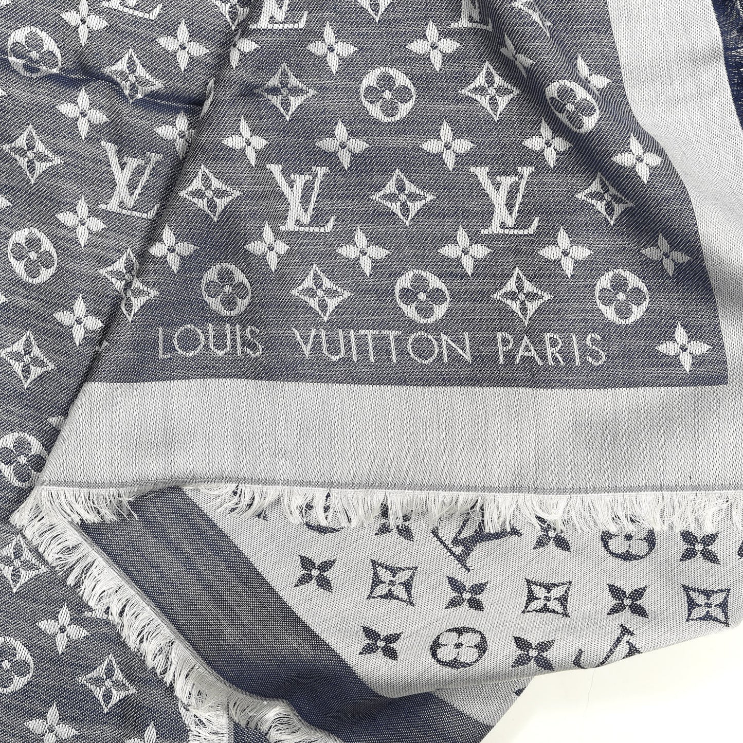 Silk Wool Monogram Denim Shawl Blue