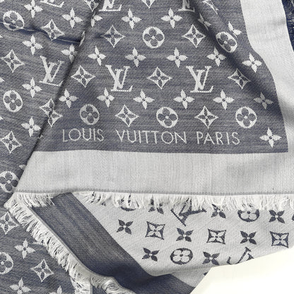 Louis Vuitton Silk Wool Monogram Denim Shawl Blue 3 of 4
