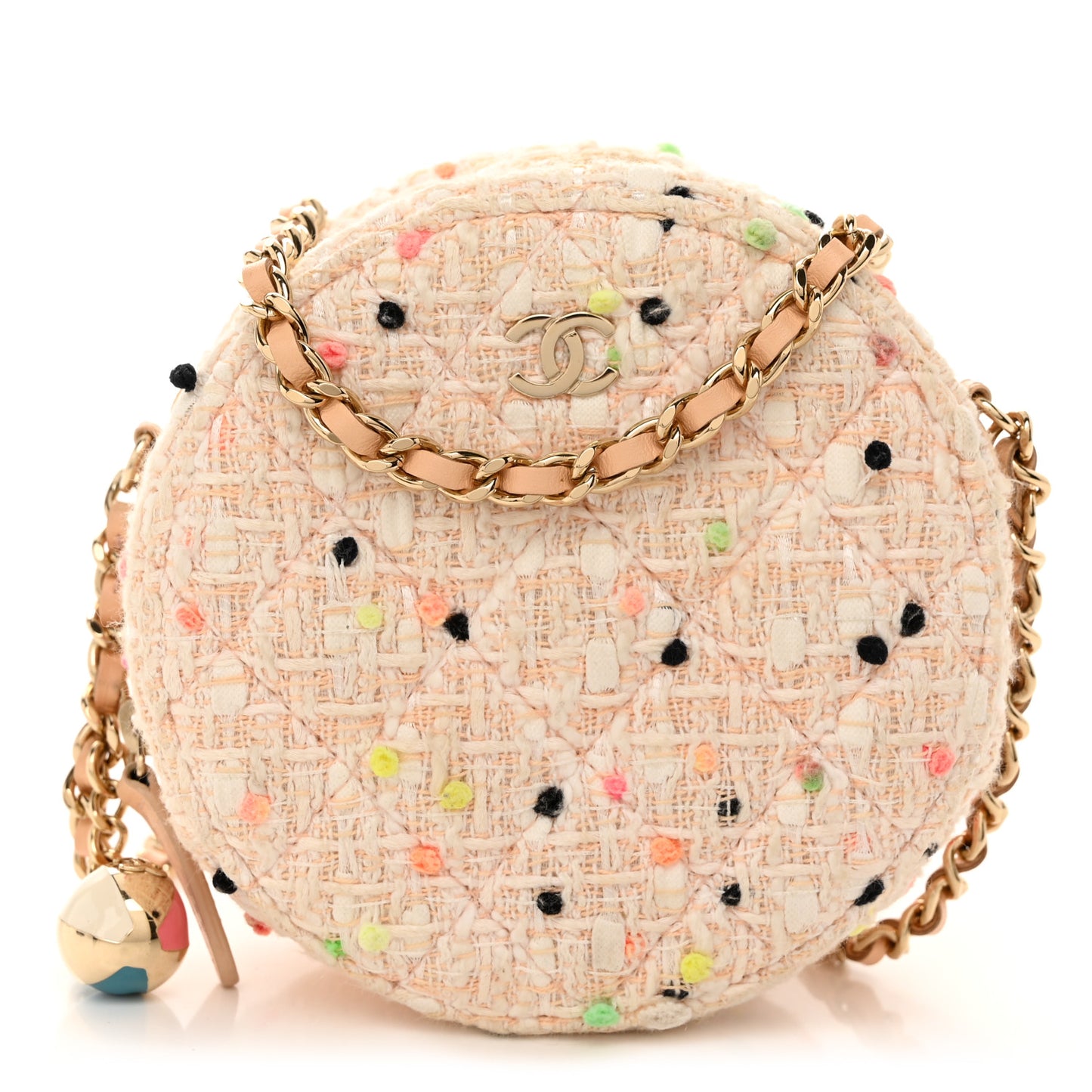 Candy Cotton Tweed Beach Ball Quilted Round Clutch With Chain Multicolor