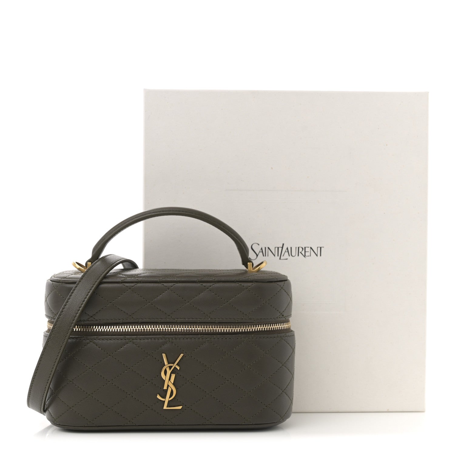 Saint Laurent Lambskin Quilted Mini Gaby Vanity Case Light Musk 12 of 12