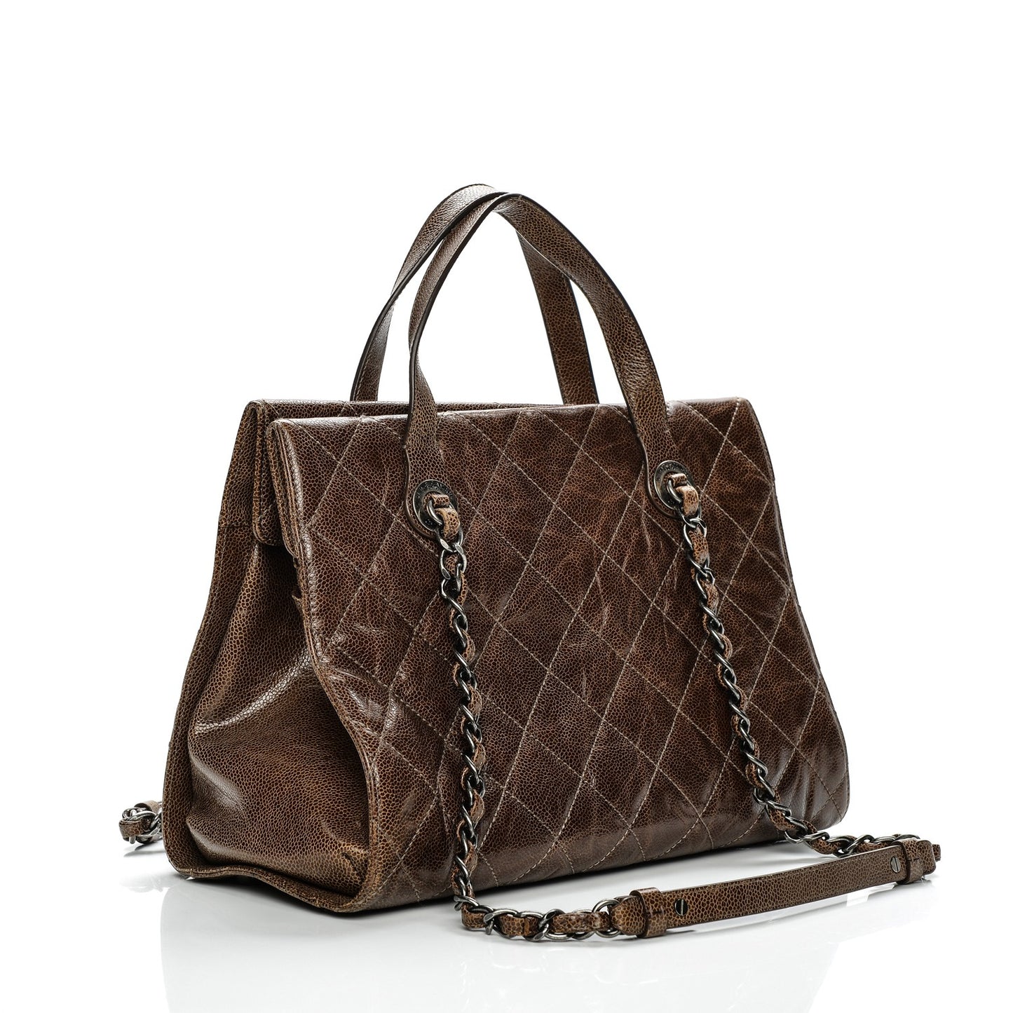 Crumpled Grained Calfskin CC Crave Tote Brown