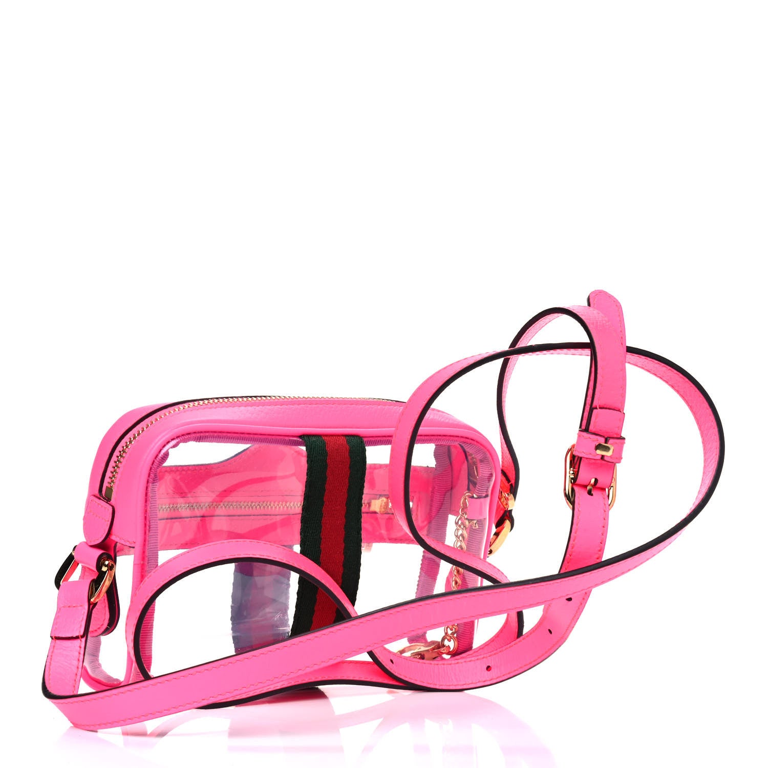 Gucci Vinyl Web Mini Ophidia Transparent Shoulder Bag Fluorescent Fuchsia 2 of 5
