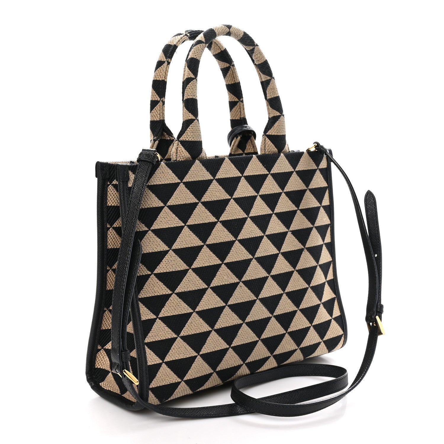 Prada Jacquard Saffiano Triangolo Symbole Embroidered Small Tote Black Corda 3 of 9