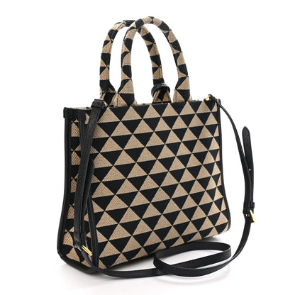 Prada Jacquard Saffiano Triangolo Symbole Embroidered Small Tote Black Corda 3 of 9