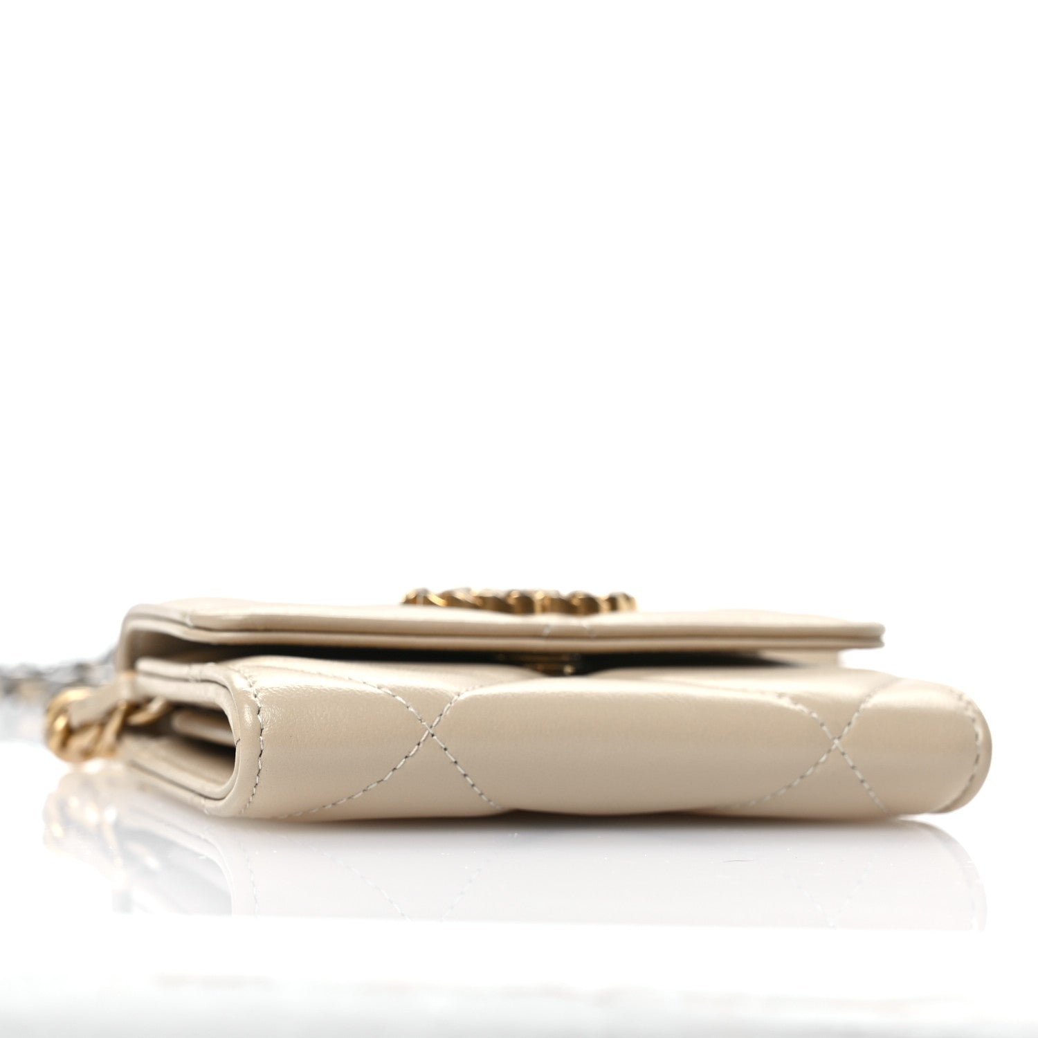 Chanel Lambskin Quilted Chanel 19 Flap Coin Purse With Chain Beige 5 of 12