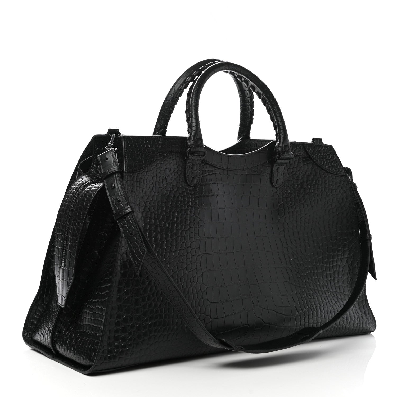 Balenciaga Semi Matte Calfskin Crocodile Embossed Neo Classic Black Hardware Large City Black 2 of 9