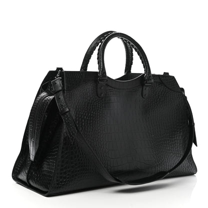 Balenciaga Semi Matte Calfskin Crocodile Embossed Neo Classic Black Hardware Large City Black 2 of 9