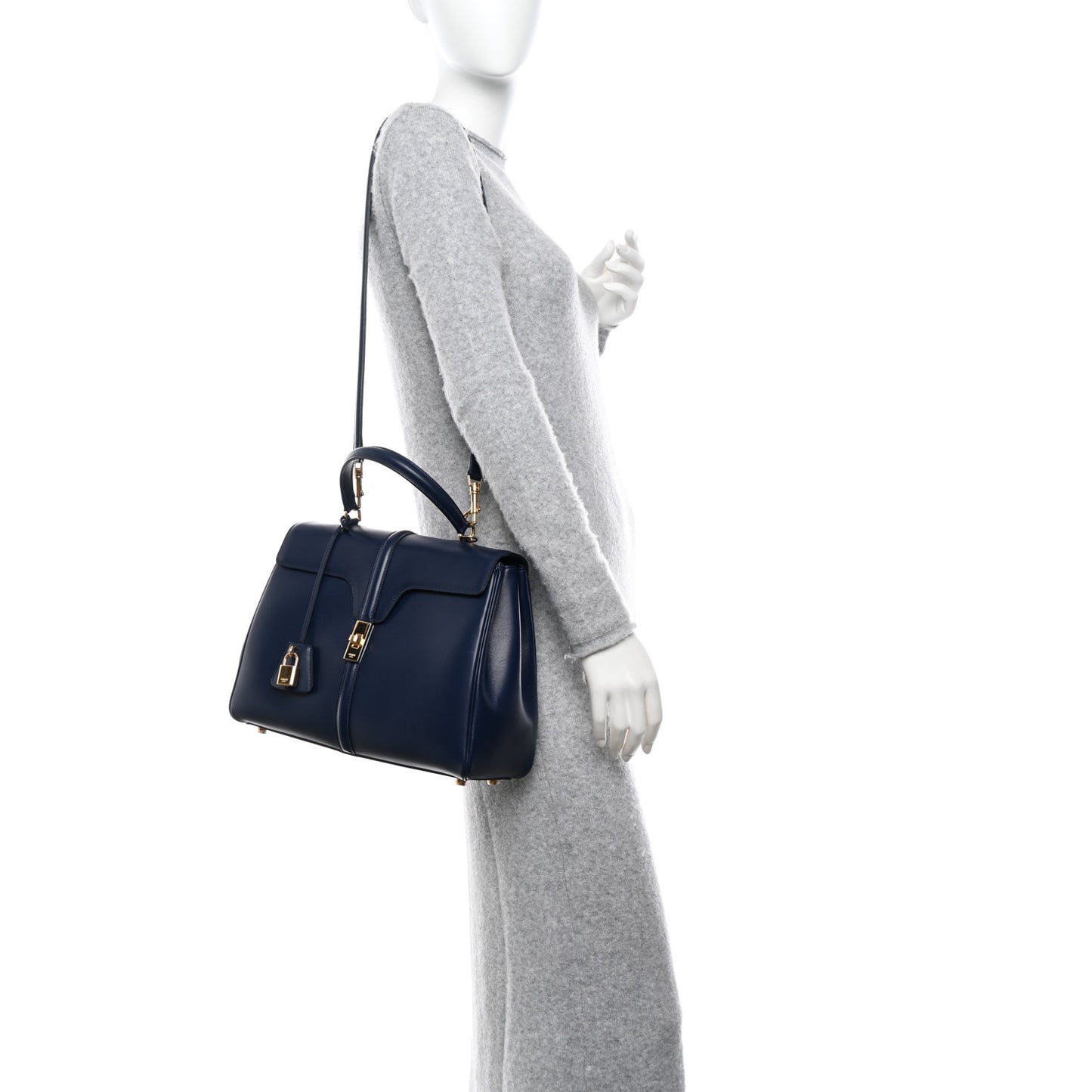 Satinated Calfskin Medium 16 Top Handle Bag Midnight