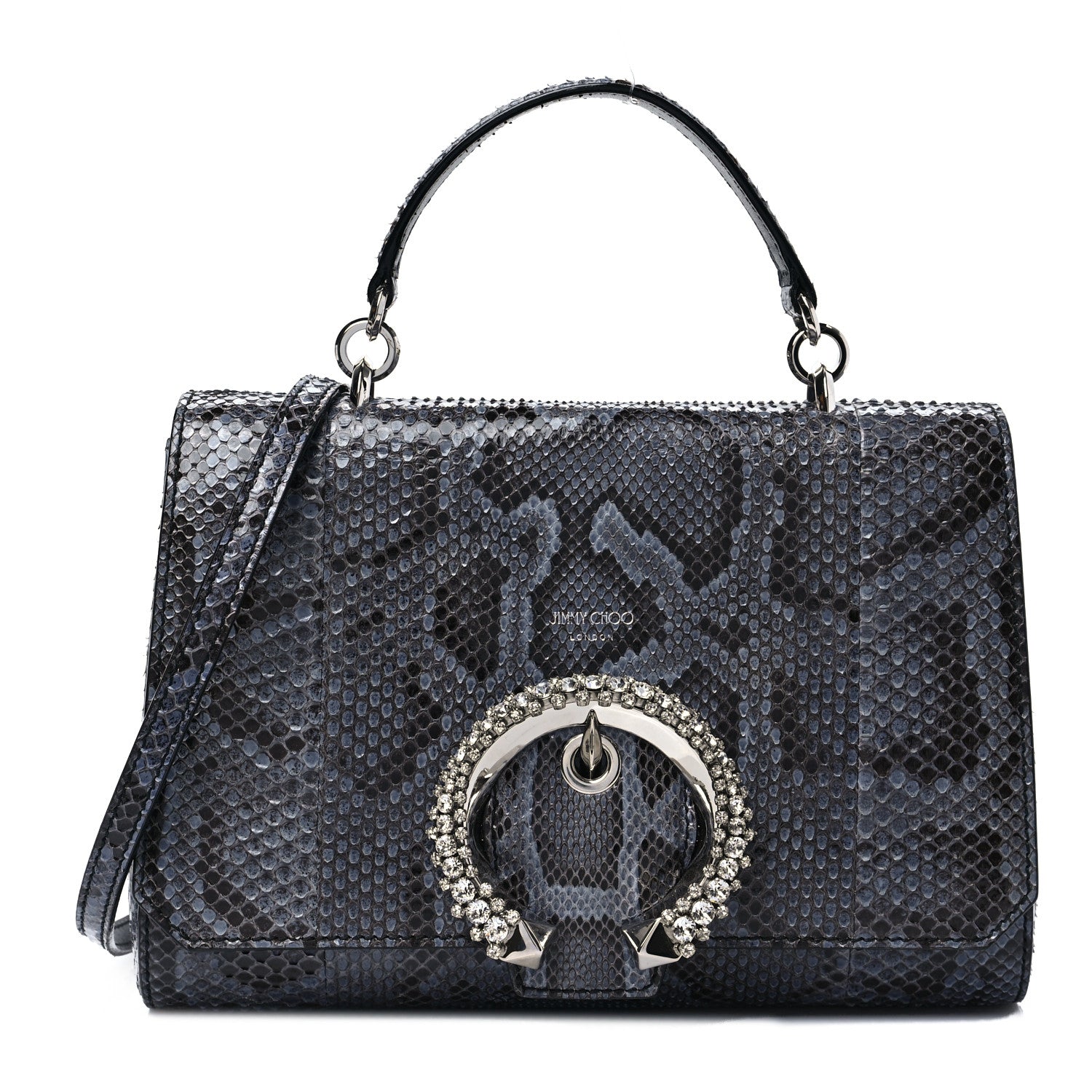 Jimmy Choo Snakeskin Crystal Madeline Top Handle Denim Blue 1 of 9