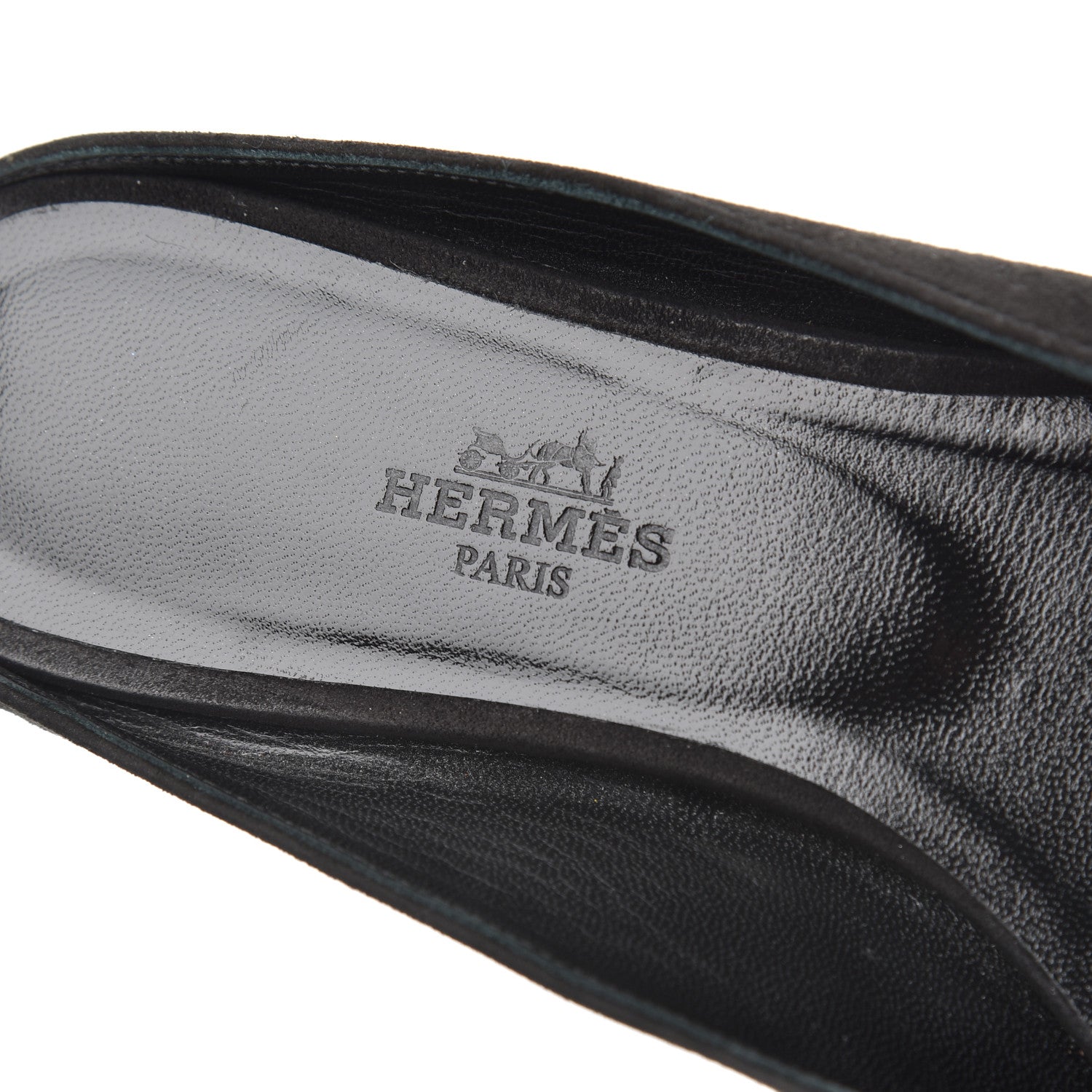 Hermes Suede Goatskin Crystal Roxane Mules 36.5 Gris Argente Black 6 of 15
