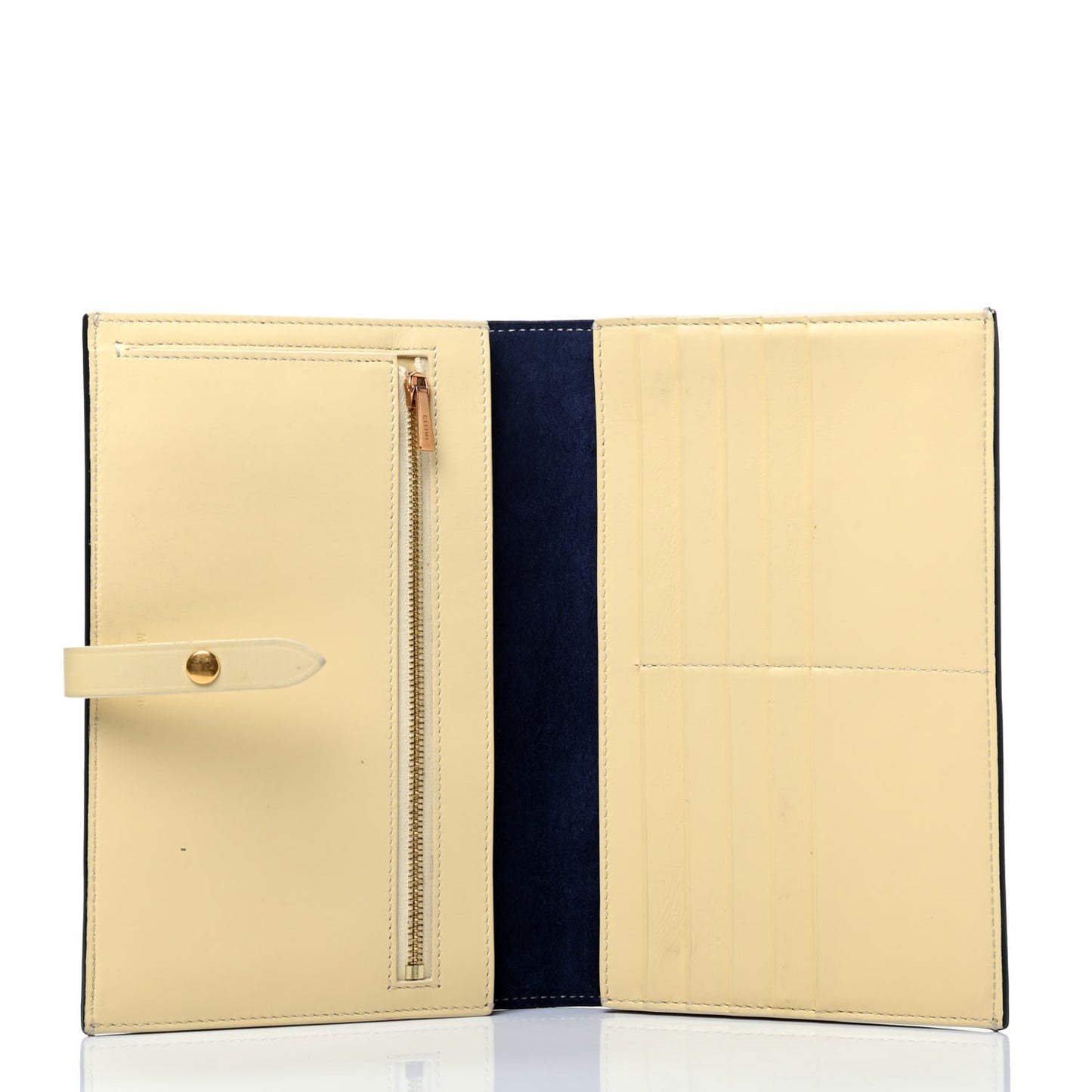 Smooth Calfskin Large Multifunction Strap Wallet Dark Blue