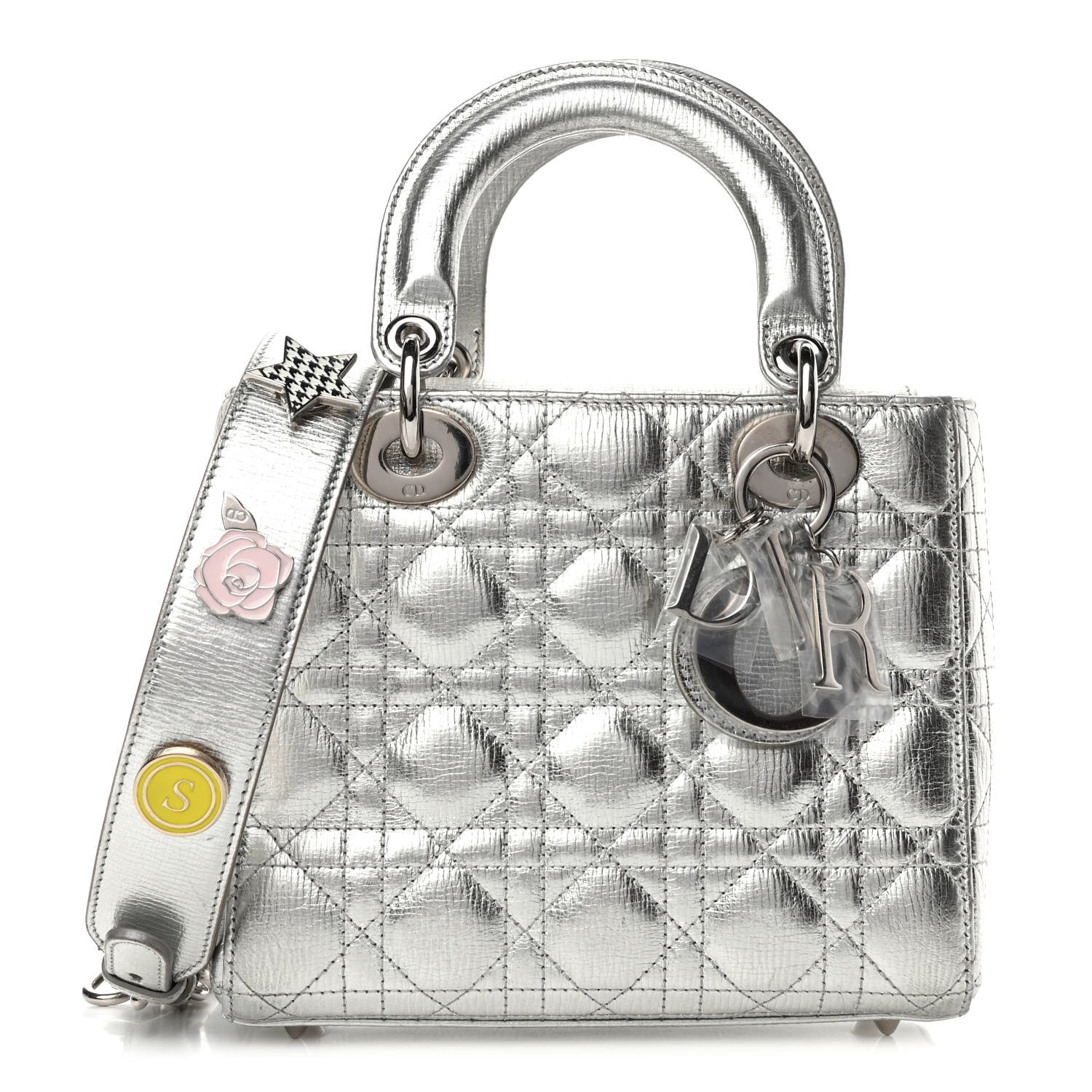Christian Dior Metallic Grained Calfskin Cannage Small Lucky Badges My Lady Dior Silver 1 of 4