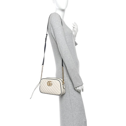 Gucci Vintage Effect Calfskin Matelasse Diagonal Small Torchon GG Marmont Chain Shoulder Bag Mystic White Blue Agata 2 of 10