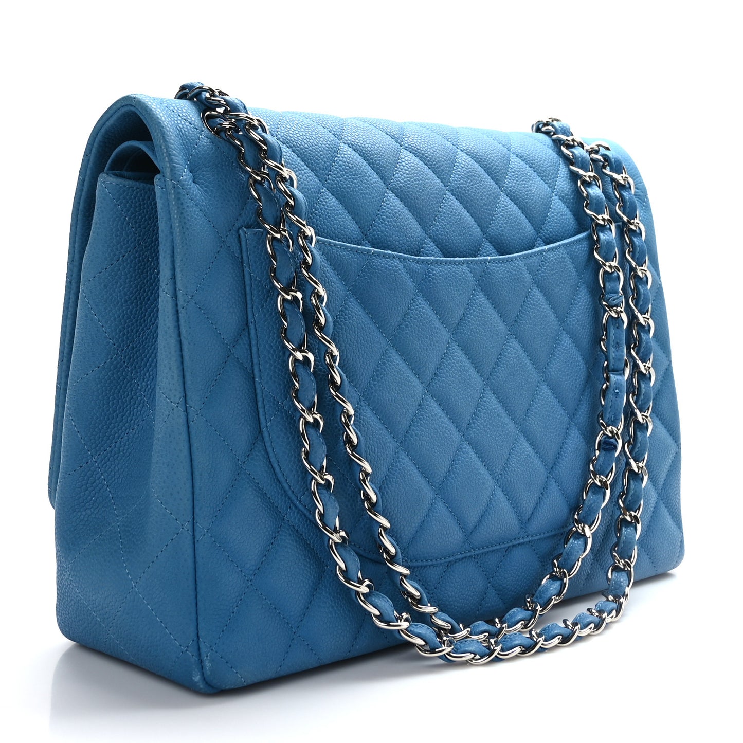 Caviar Quilted Maxi Double Flap Blue