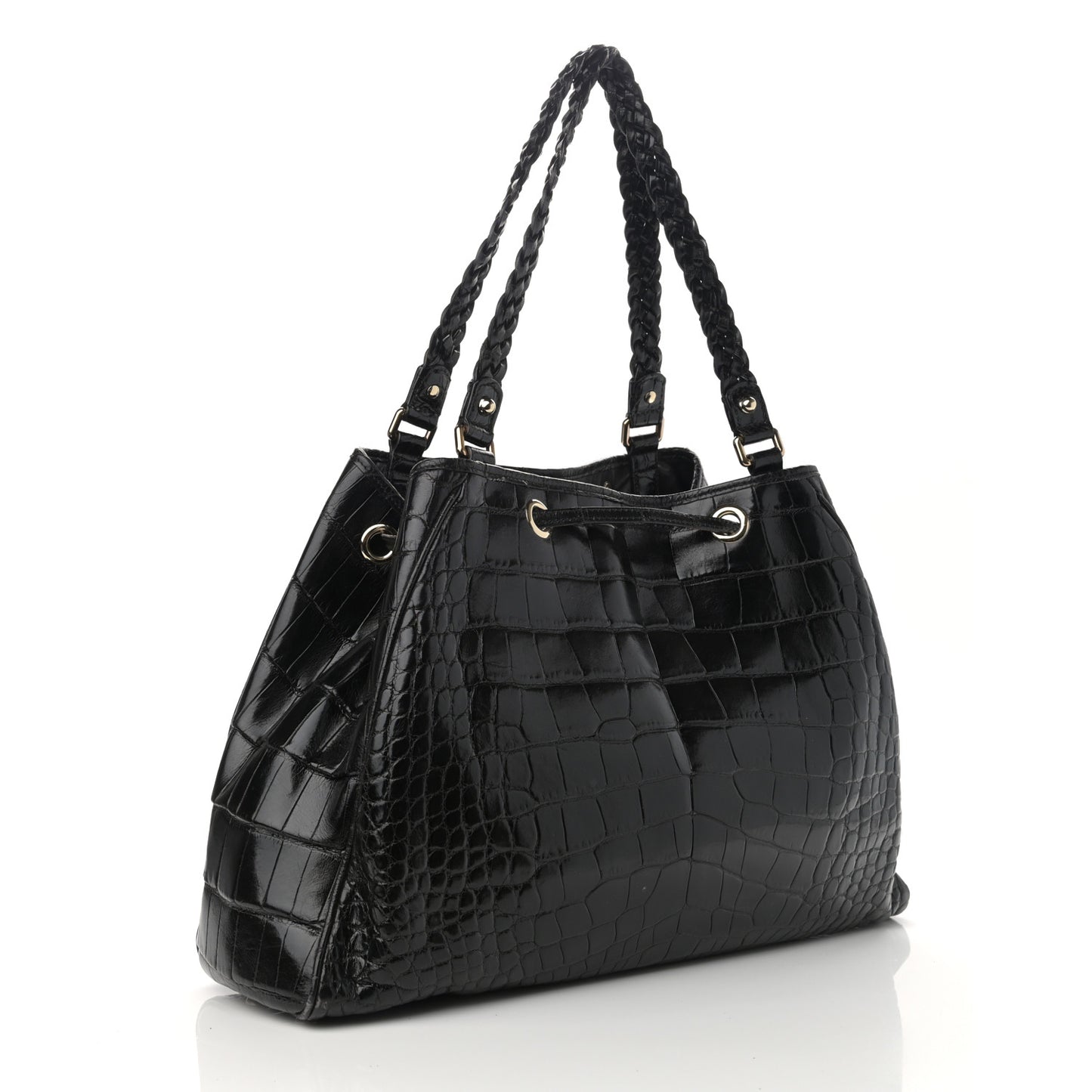 Crocodile Peggy Braided Tote Black