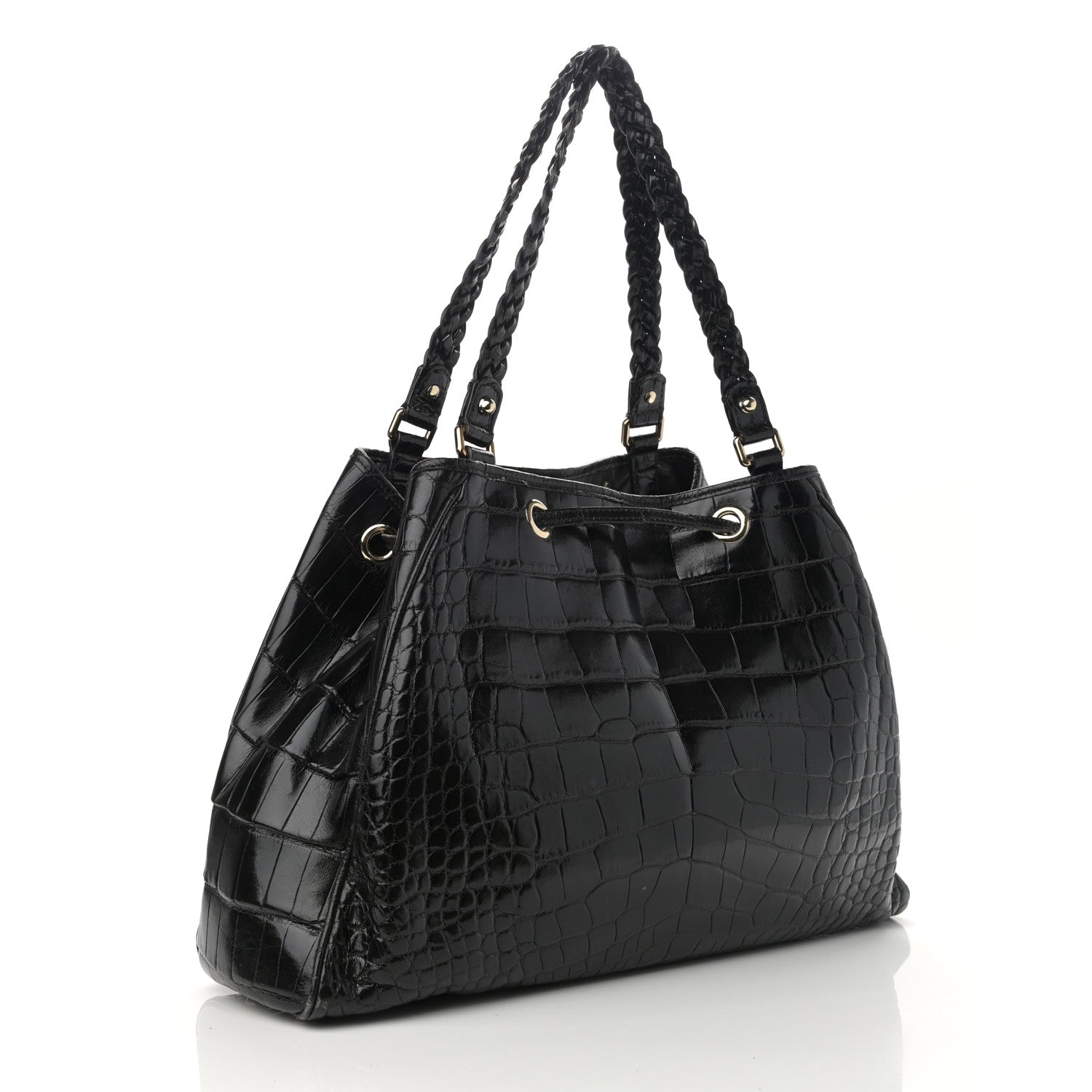Gucci Crocodile Peggy Braided Tote Black 3 of 12