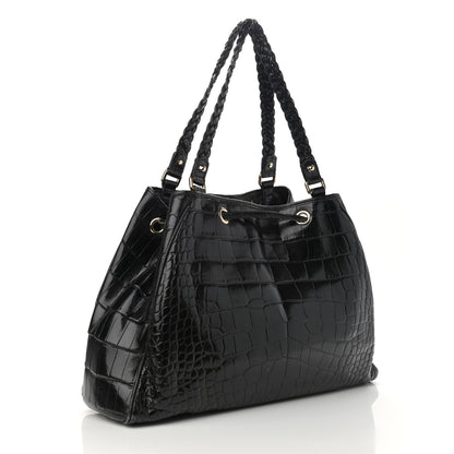 Gucci Crocodile Peggy Braided Tote Black 3 of 12