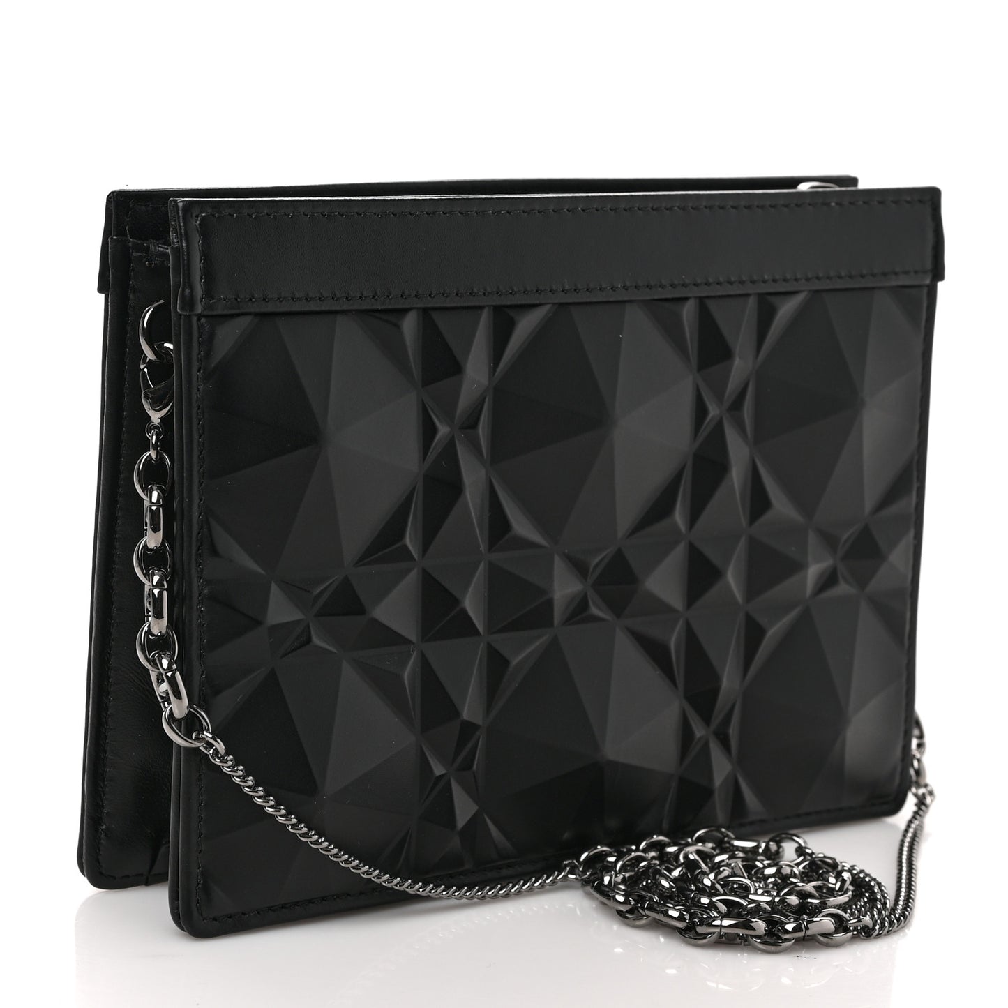 Calfskin Macrocannage Diamond Caro Zipped Pouch With Chain Black