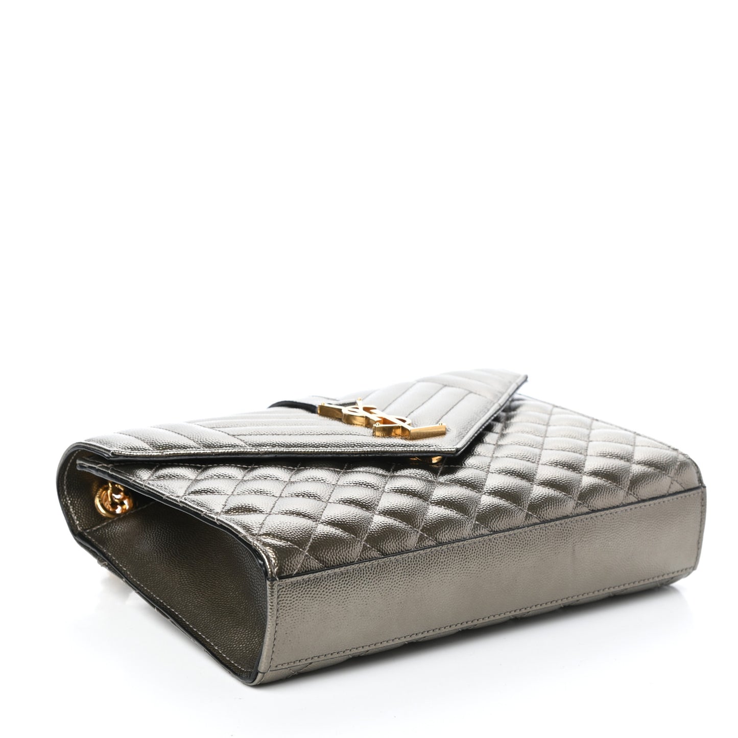 Metallic Grain De Poudre Textured Mixed Matelasse Triquilt Medium Monogram Satchel Piombo