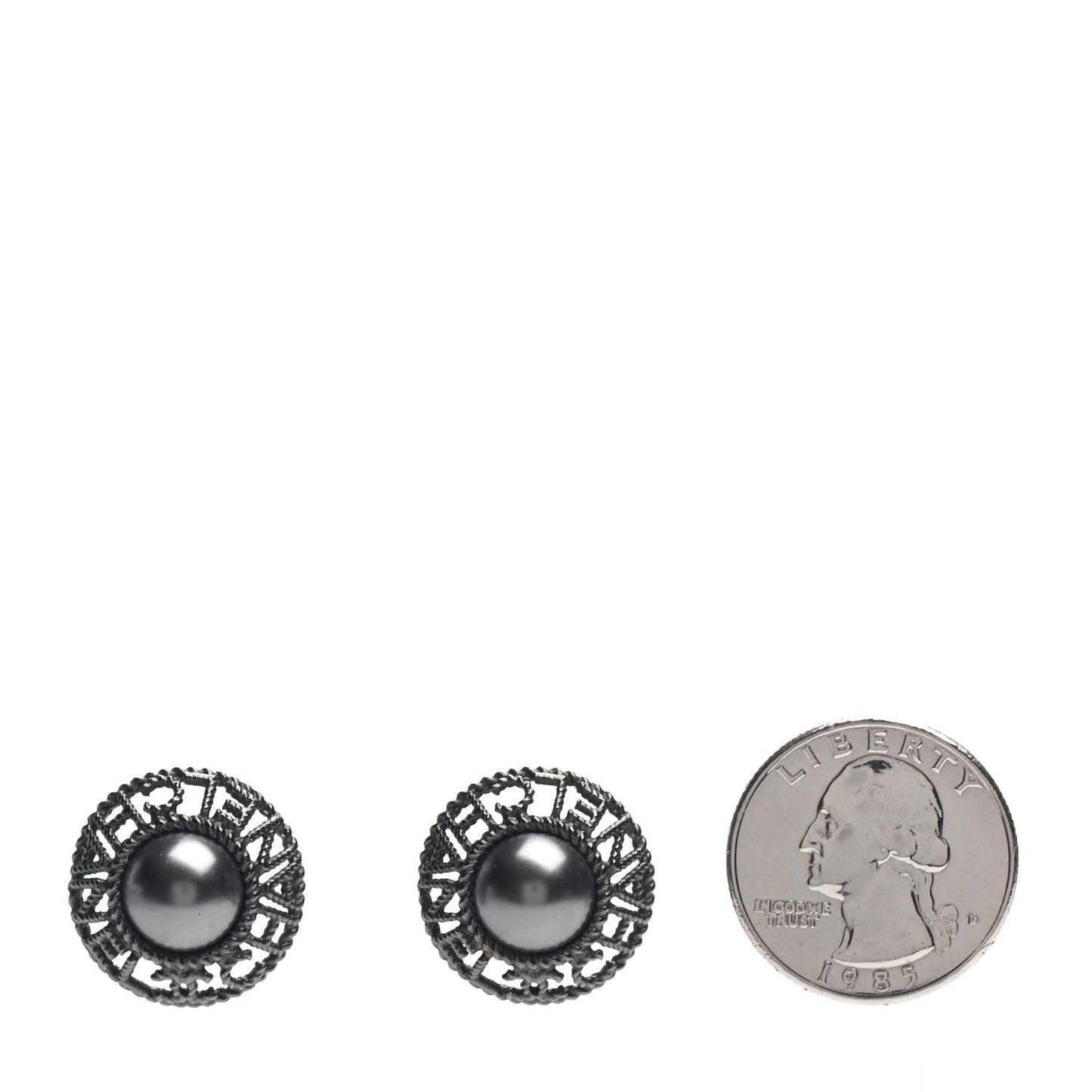 Pearl CC Round Earrings Ruthenium Dark Grey