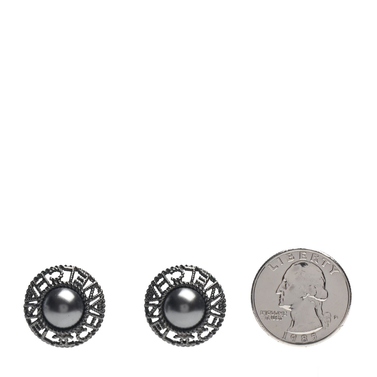 Chanel Pearl CC Round Earrings Ruthenium Dark Grey 2 of 4