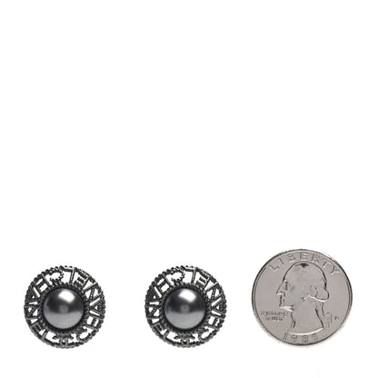 Chanel Pearl CC Round Earrings Ruthenium Dark Grey 2 of 4