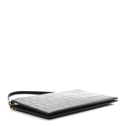 Saint Laurent Calfskin Crocodile Embossed Double Pouch On Chain Black 4 of 9