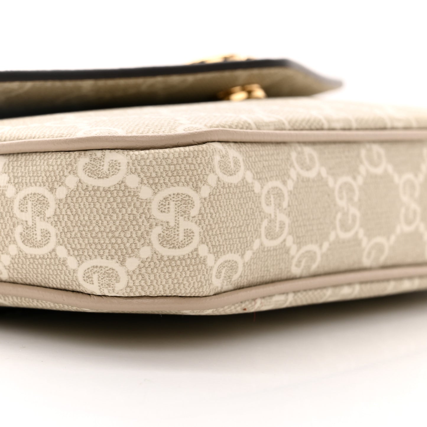 GG Supreme Monogram Textured Dollar Calfskin Web Mini Ophidia Envelope Shoulder Bag Beige Mystic White Oatmeal