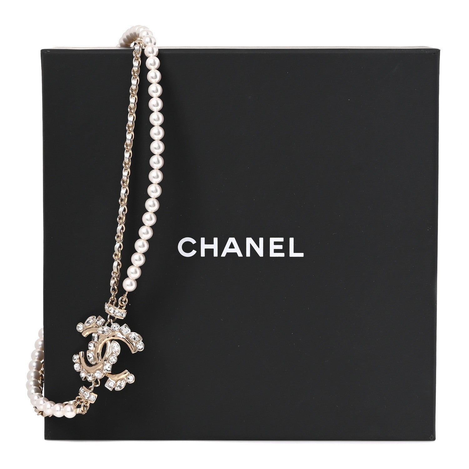 Chanel Metallic Lambskin Pearl Crystal CC Choker Necklace Gold Light Grey 5 of 5