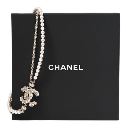 Chanel Metallic Lambskin Pearl Crystal CC Choker Necklace Gold Light Grey 5 of 5