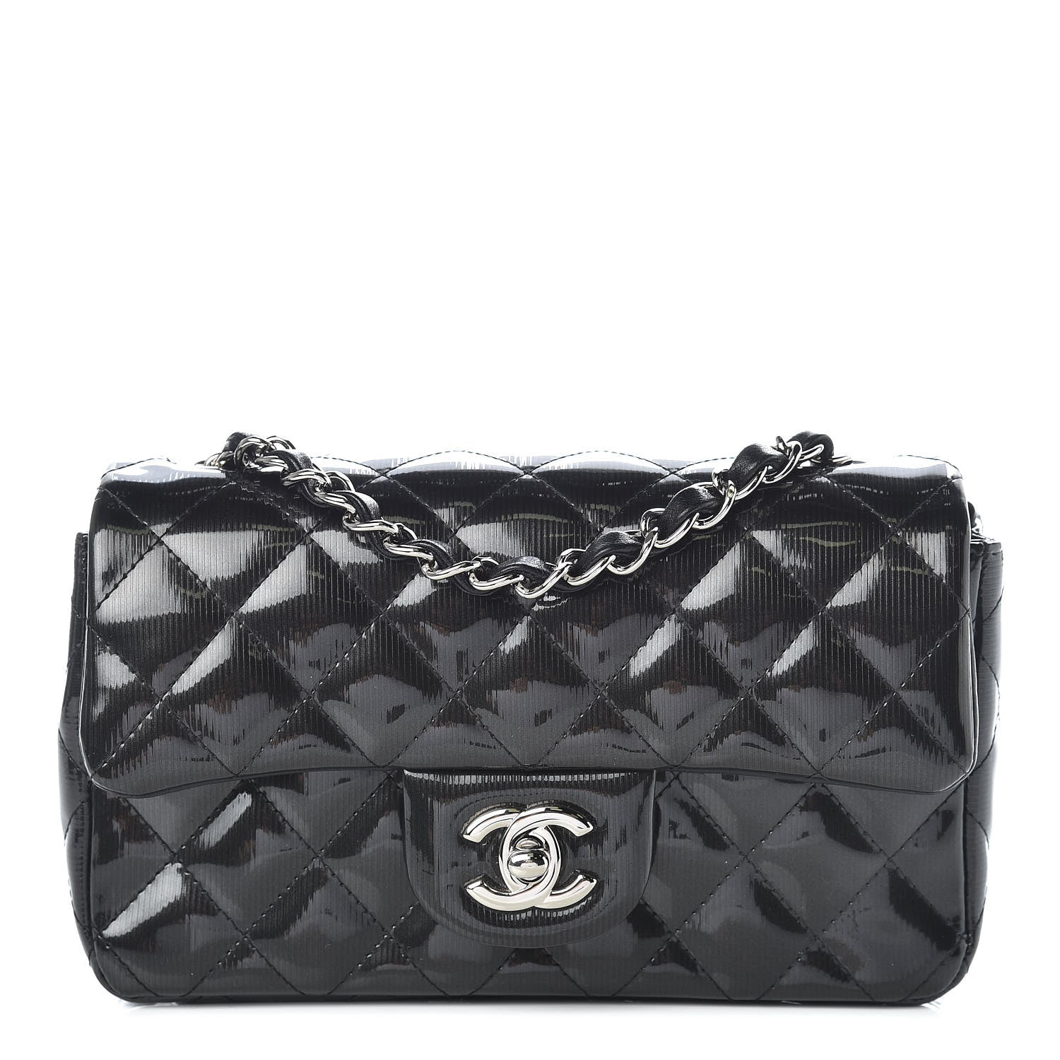 Chanel Striated Patent Quilted Mini Rectangular Flap Black 1 of 10