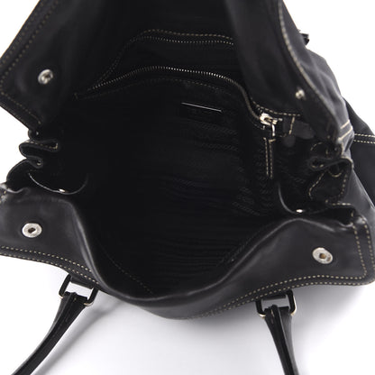 Prada Tessuto Nylon Twist Soft Calfskin Shoulder Bag Black 5 of 10