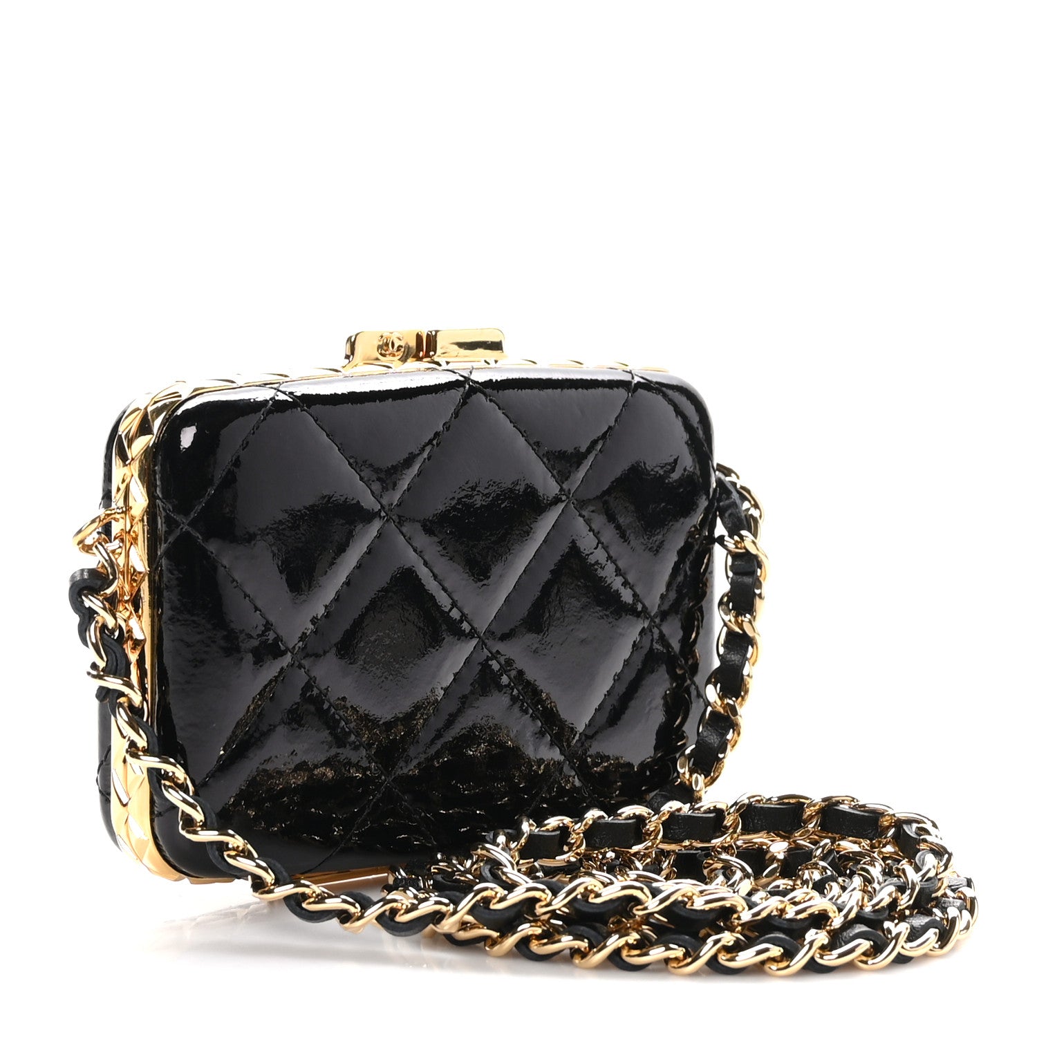 Chanel Glazed Goatskin Quilted Small Box With Chain Black 3 of 11