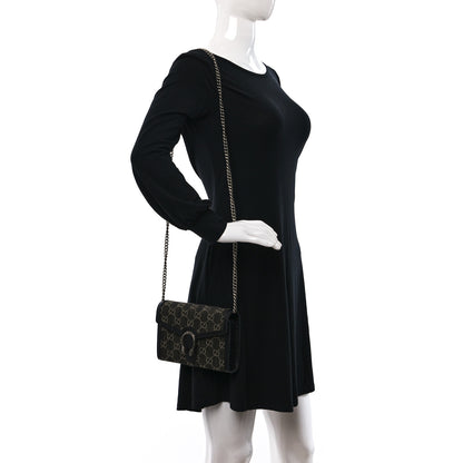 Gucci Jacquard Black Denim GG Monogram Mini Dionysus Chain Wallet Black Ivory 2 of 8