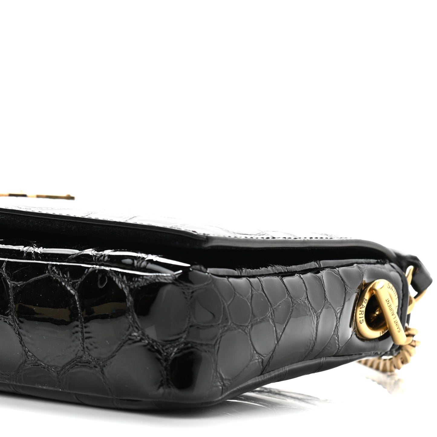 Crocodile Embossed Patent Leather Monogram Tassel Kate 99 Black