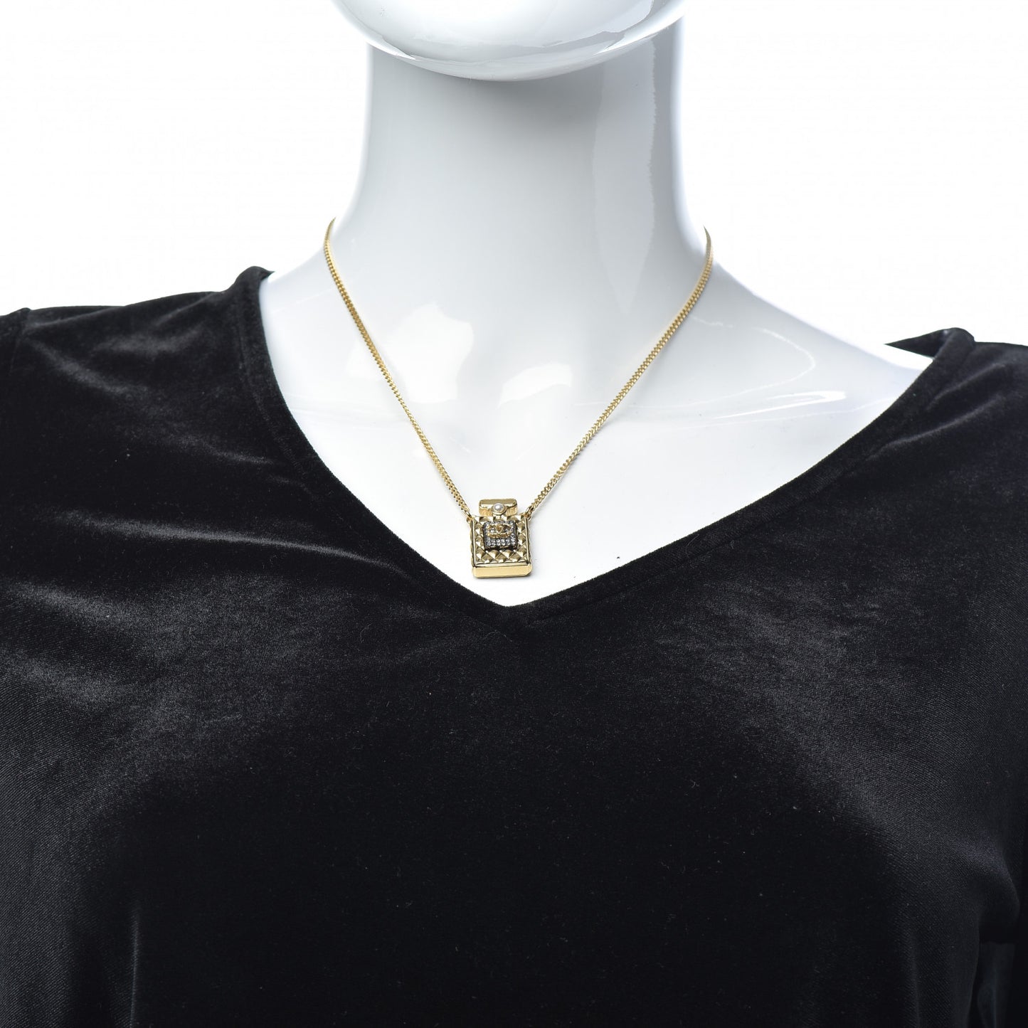 Crystal Pearl Perfume Bottle CC Necklace Gold