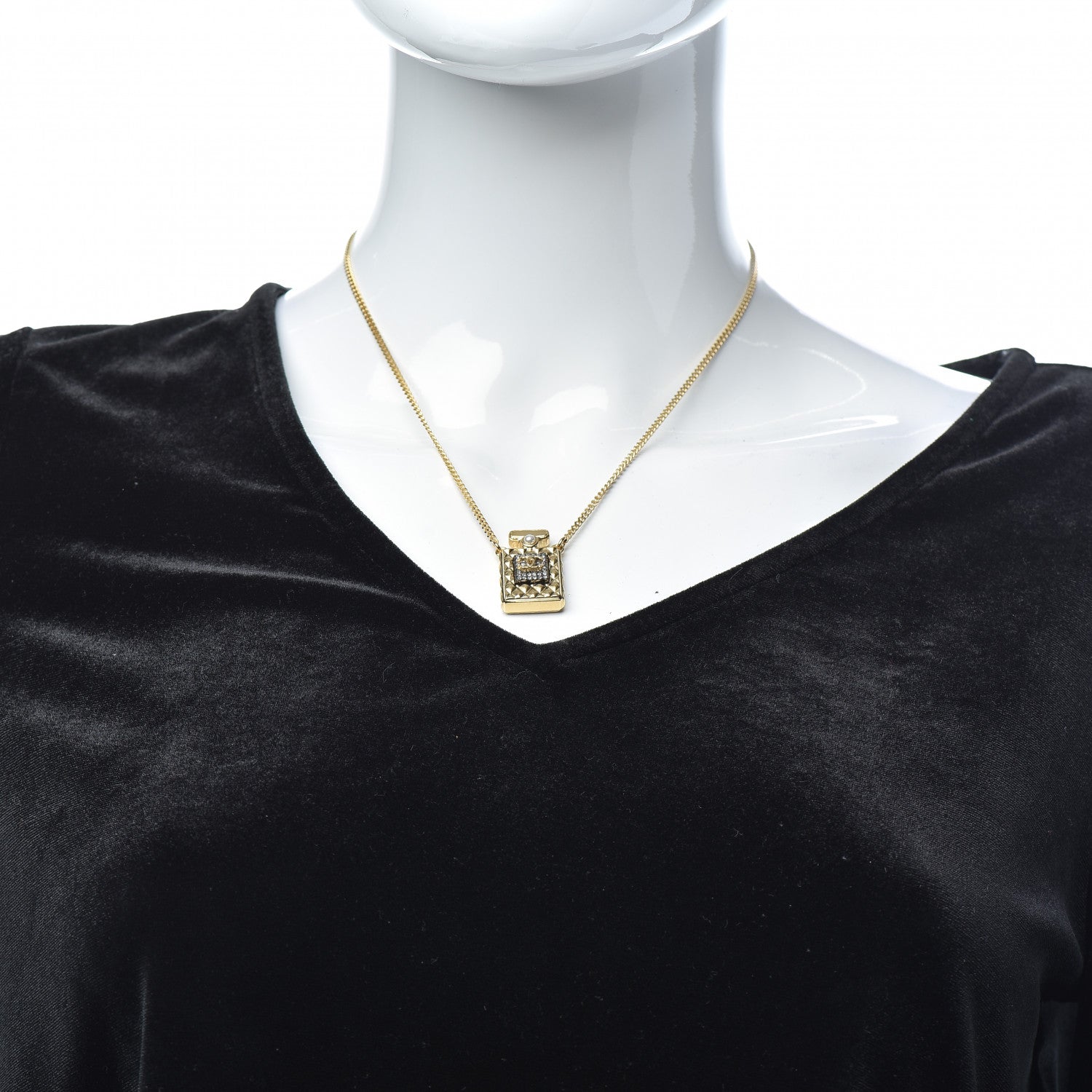 Chanel Crystal Pearl Perfume Bottle CC Necklace Gold 2 of 6