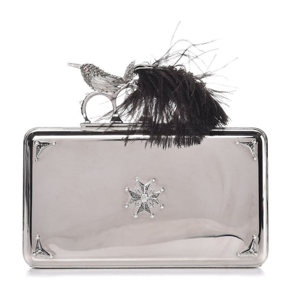 Alexander McQueen Metallic Feather Embellished Bird Knuckle Clutch Silver 1 of 6