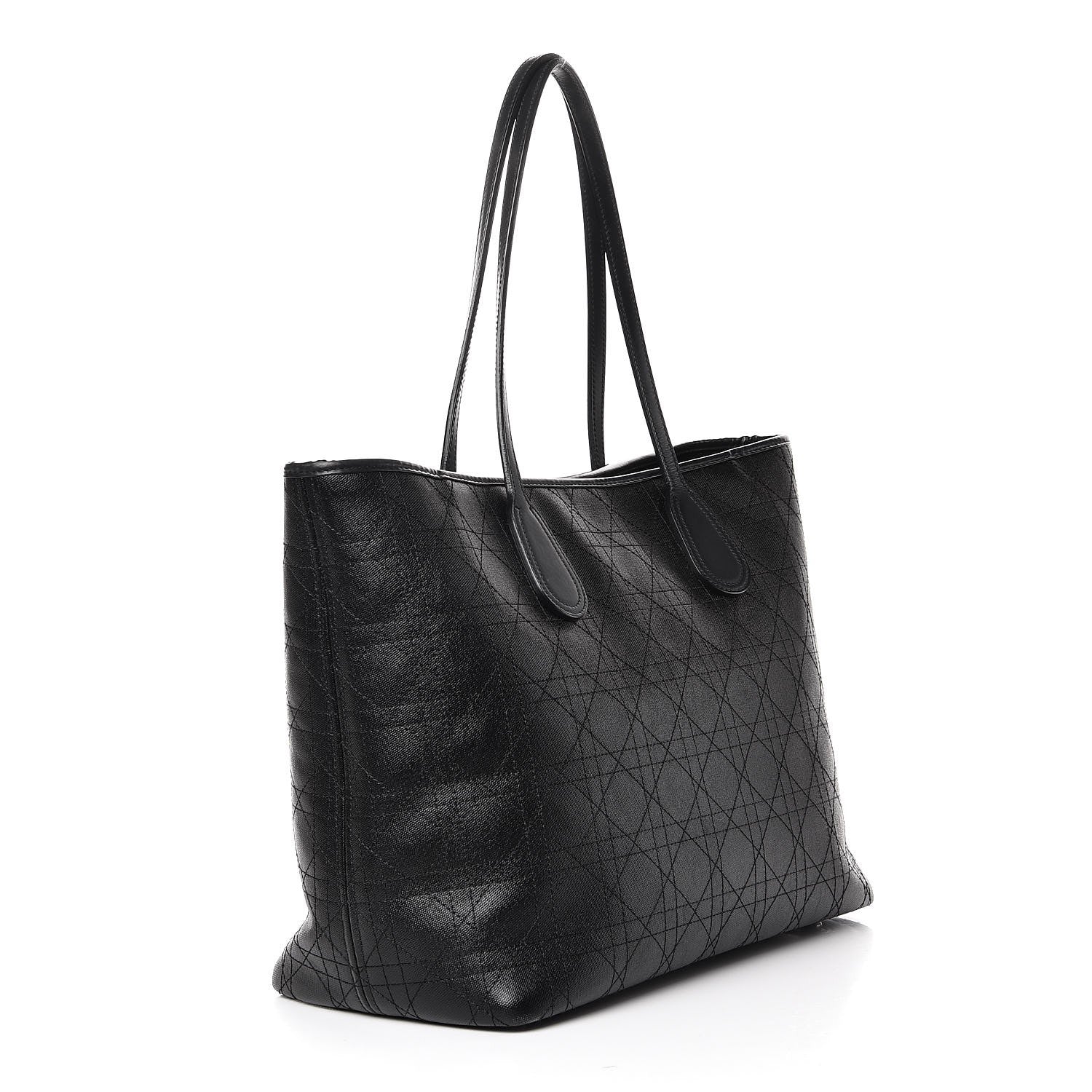 Christian Dior Coated Canvas Cannage Panarea Shopping Tote Black 3 of 8