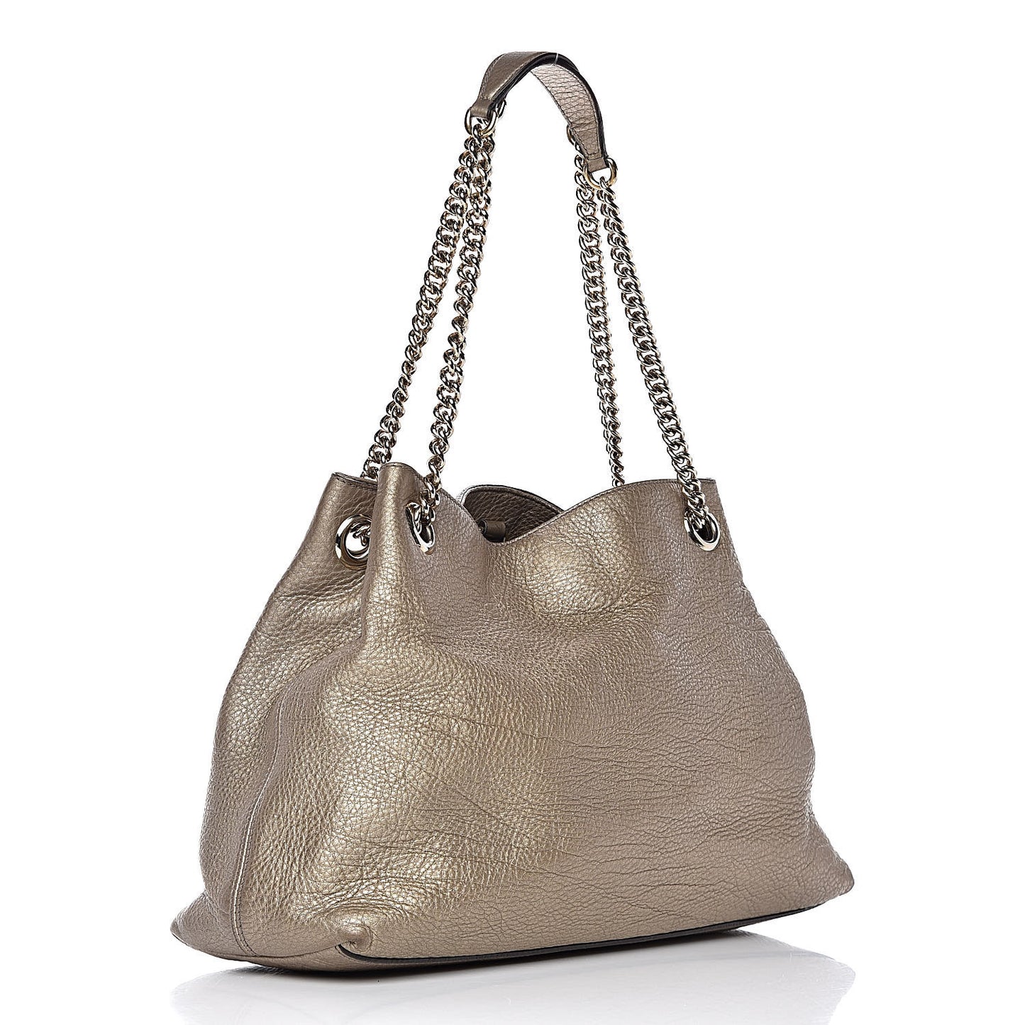 Metallic Pebbled Calfskin Medium Soho Chain Shoulder Bag Golden Beige