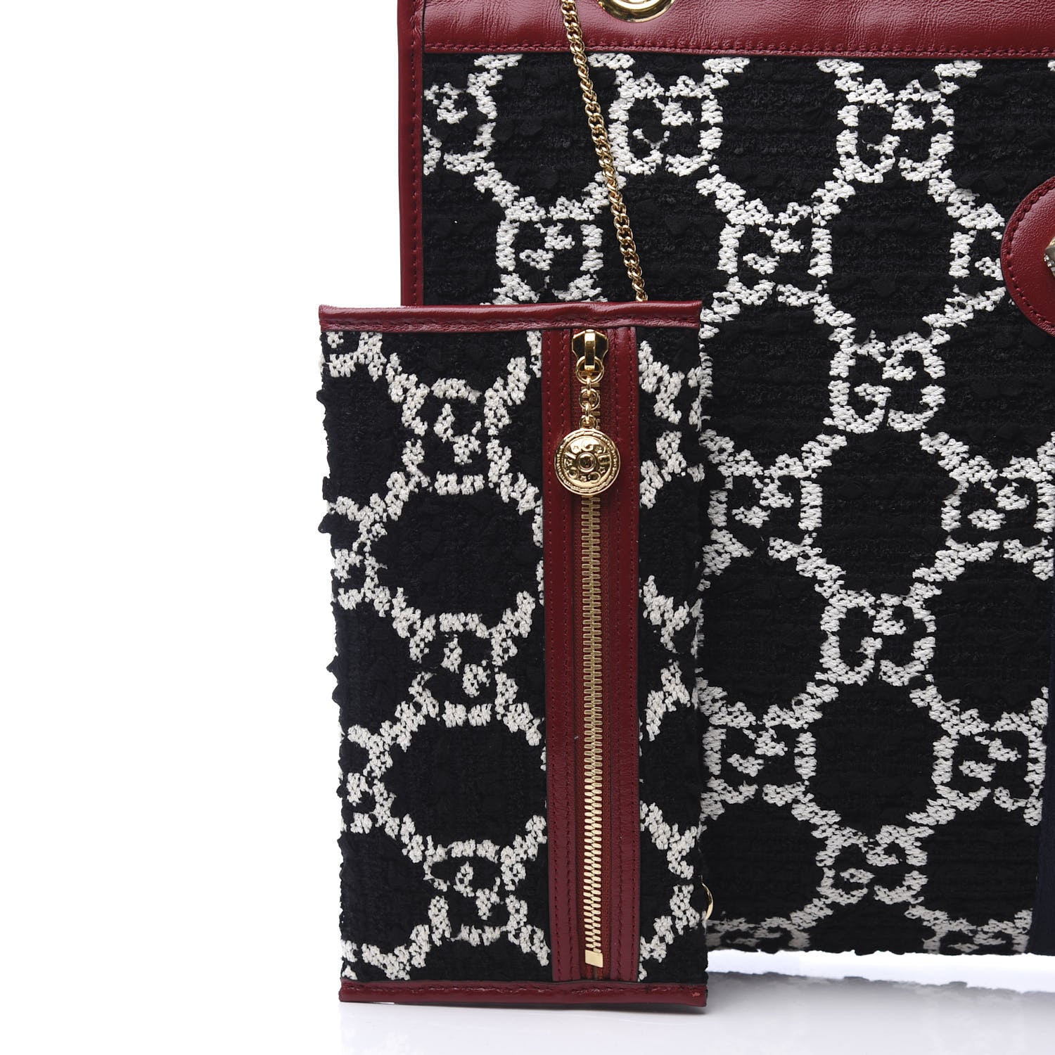 Gucci Tweed GG Monogram Large Rajah Chain Tote Romantic Cherry Black White 10 of 12