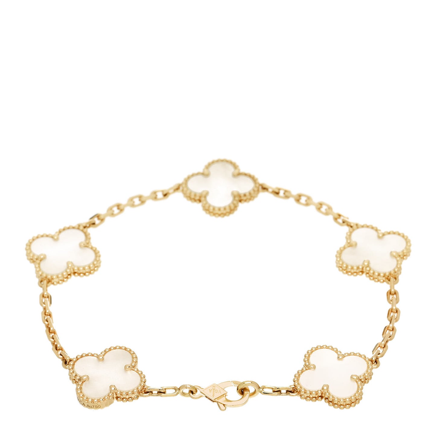 18K Yellow Gold Mother of Pearl 5 Motifs Vintage Alhambra Bracelet