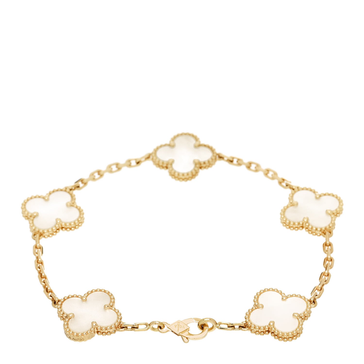 Van Cleef & Arpels 18K Yellow Gold Mother of Pearl 5 Motifs Vintage Alhambra Bracelet 3 of 6