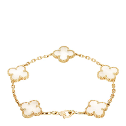 Van Cleef & Arpels 18K Yellow Gold Mother of Pearl 5 Motifs Vintage Alhambra Bracelet 3 of 6