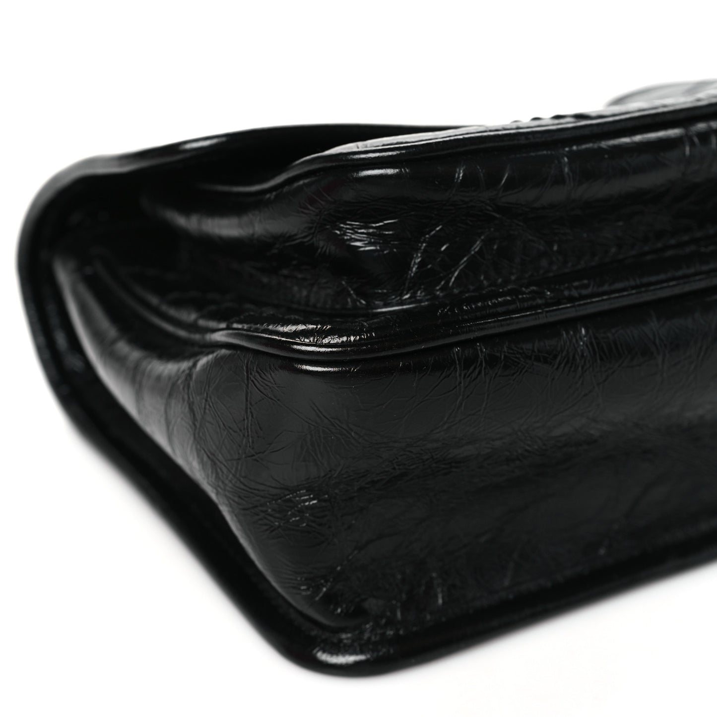Crinkled Calfskin Matelasse Monogram Baby Niki Chain Satchel Black