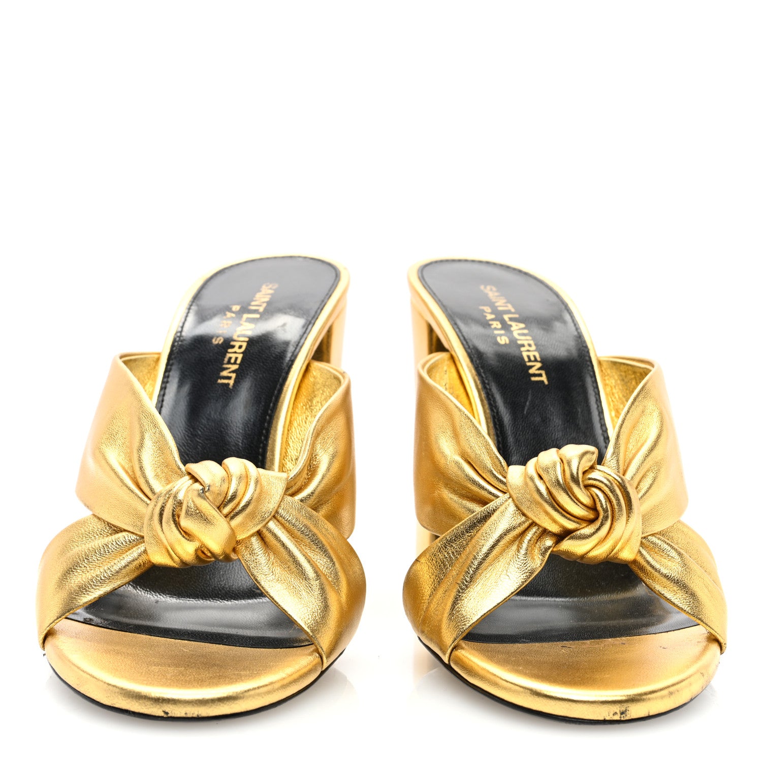 Saint Laurent Metallic Calfskin Bianca Knotted Mule Sandals 38 Gold 3 of 8